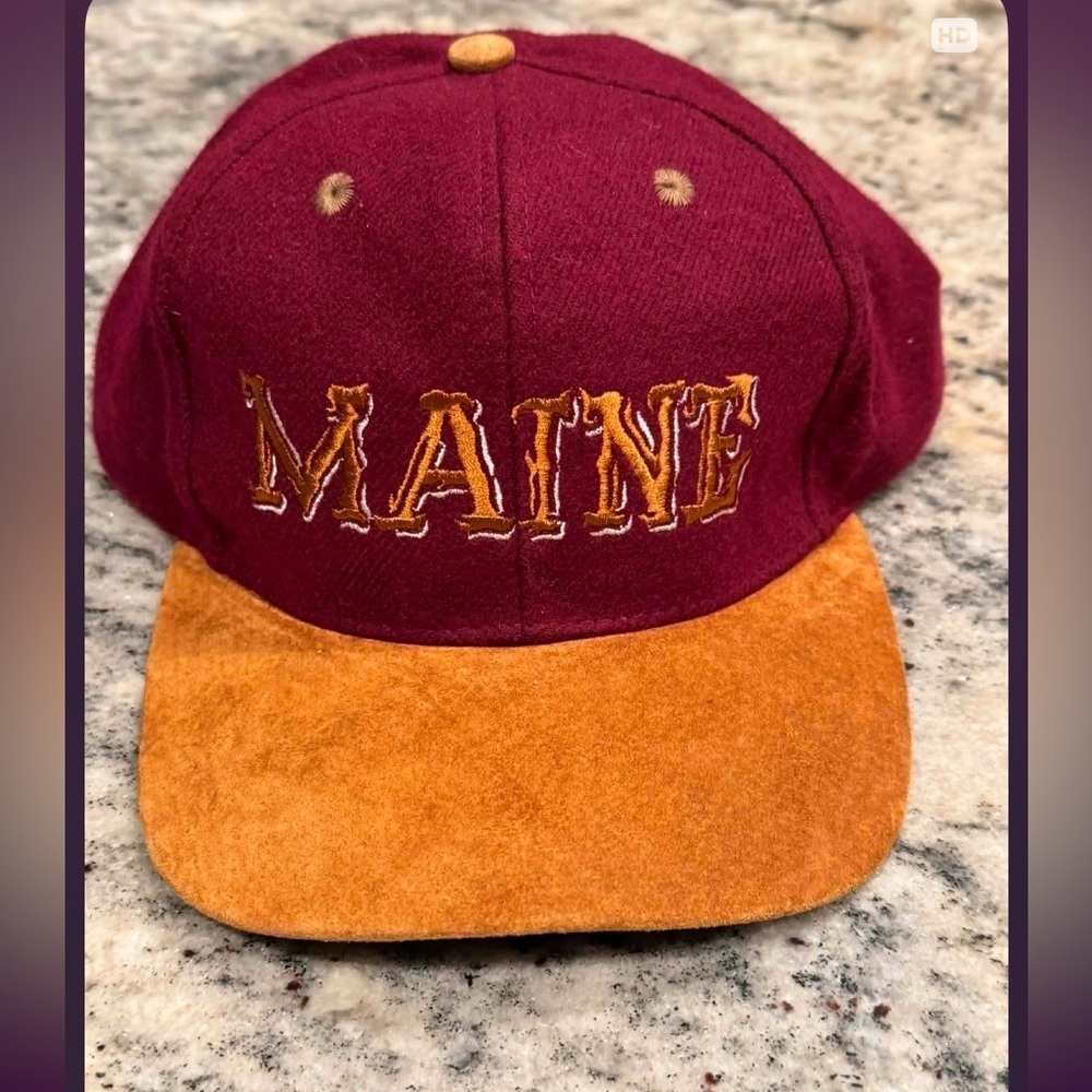 Maine wool fabric Maroon and Orange Cap